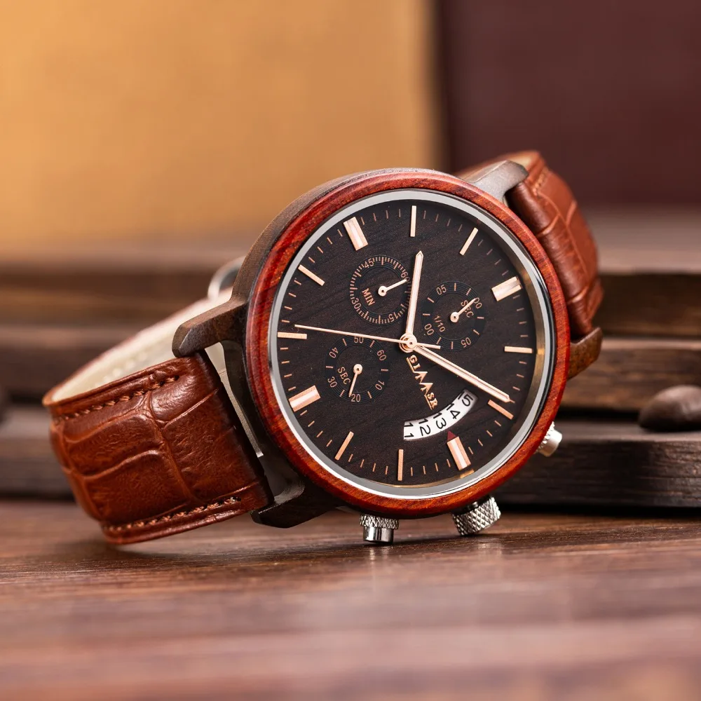 GIMSR Топ люксовый бренд деревянные часы мужские модные секундомер часы Цвет опционально с Бизнес Повседневный Кожаный ремешок деревянные часы для мужчин