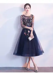 Цветочное Тюлевое вечернее платье с длинным круглым вырезом платье для выпускного вечера с рукавами три четверти Vestido da festa модное вечернее