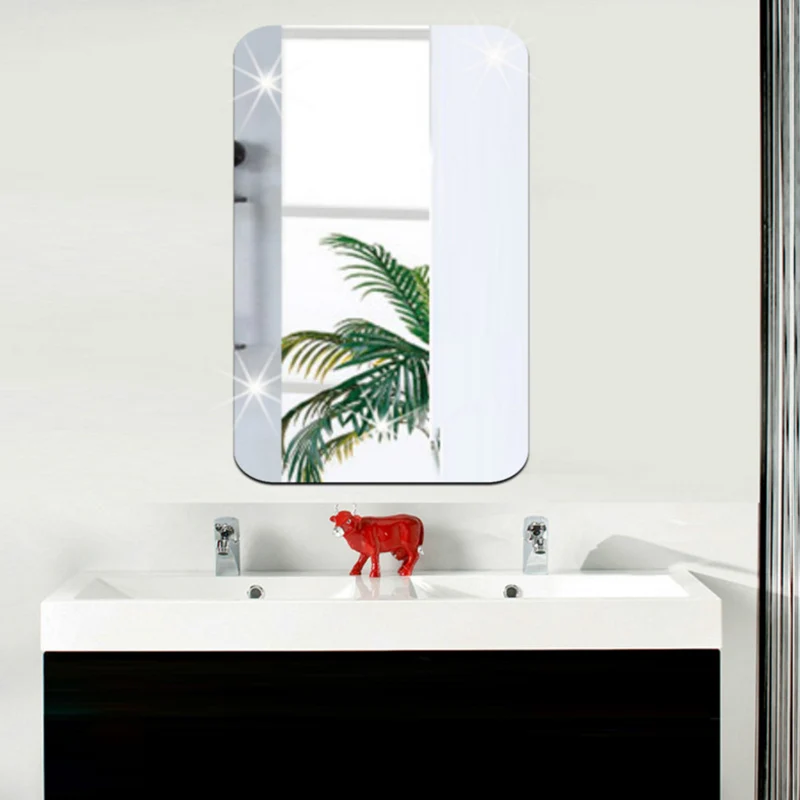 Pegatina de pared 3D efecto espejo extraíble rectángulo ovalado decoración de fondo para el hogar J2Y