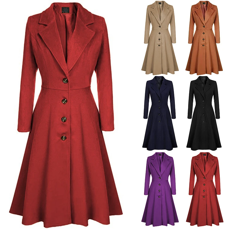 Raisvern женское элегантное теплое длинное зимнее пальто с отложным воротником, однобортное Женское пальто для офиса