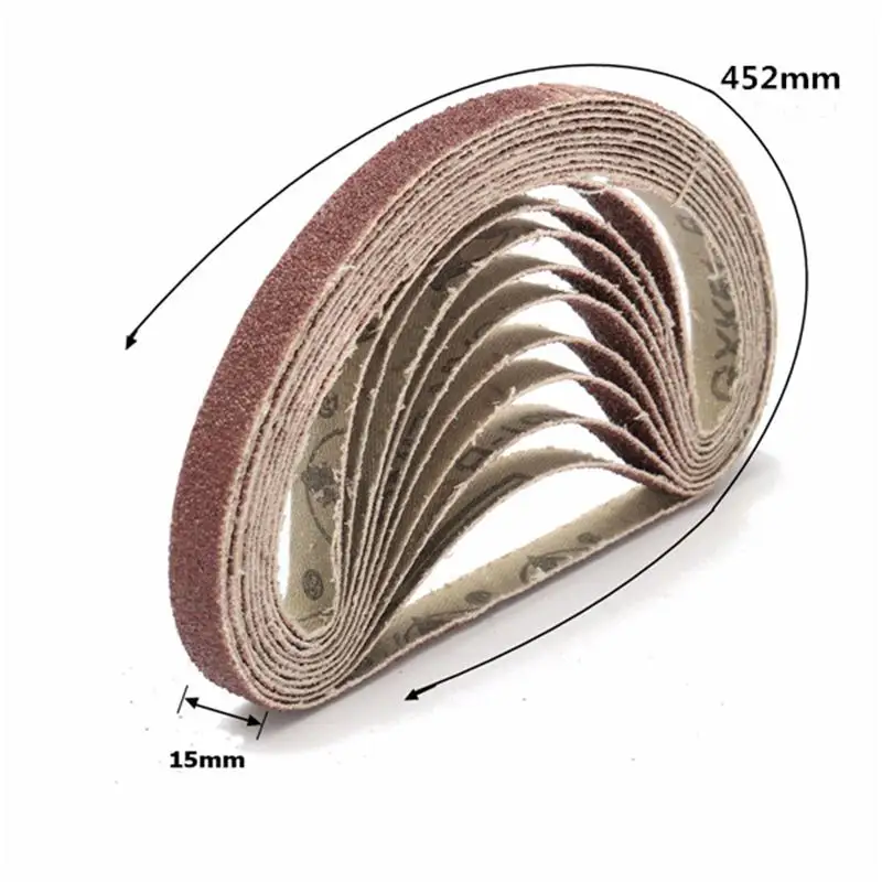 10 шт./компл. от 60 до 600 Грит 15 мм x 452 мм Шлифовальные Ремни для угловая шлифовальная машина шлифовальной ленты адаптер полирующие песочные шлифования