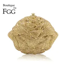 Бутик De FGG Блестящий Золотой Кристалл женские вечерние сумки с цветочной отделкой Свадебная вечеринка Свадебный с кристаллами Цветочная Сумочка, клатч