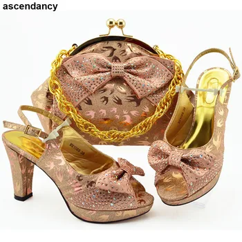 

Latest Design Nigerian Women Shoes and Bag Set Decorated with Rhinestone Shoes and Bag Set African Set 2019 Luxury Sandals Women