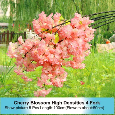 High Densities 4 6 fork Fake Cherry Blossom Flower Branch Begonia Sakura Tree Stem for Event Wedding Tree Deco Artificial Decora - Цвет: High 4 Fork