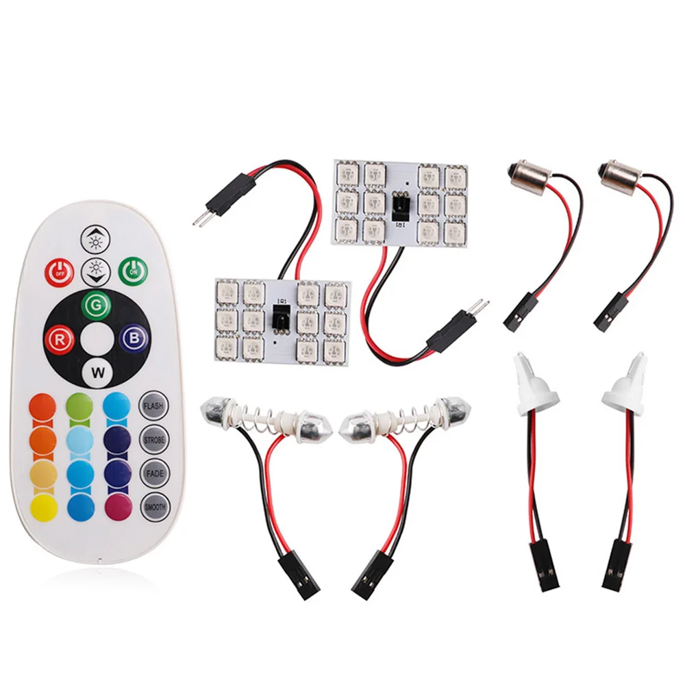 

5050 12SMD RGB LED Automobile Car Roof Dome Colorful Reading Light Lamp Bulb With Remote Control