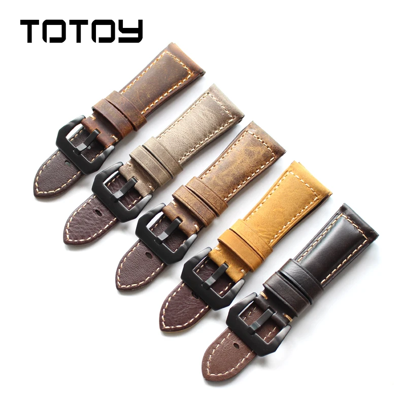 

TOTOY high quality handmade rough leather strap, 26 24 mm 22 mm 20 mm retro fashion men's strap for PAM Seiko Omega watch strap
