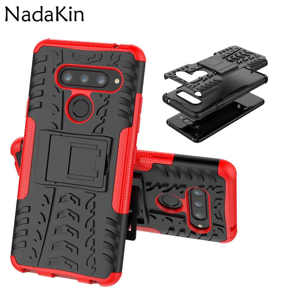 

Shockproof Armor Phone Case Shell for LG V40 X Power 3 Anti Dust Bumper Cover Rugged Texture With Stand