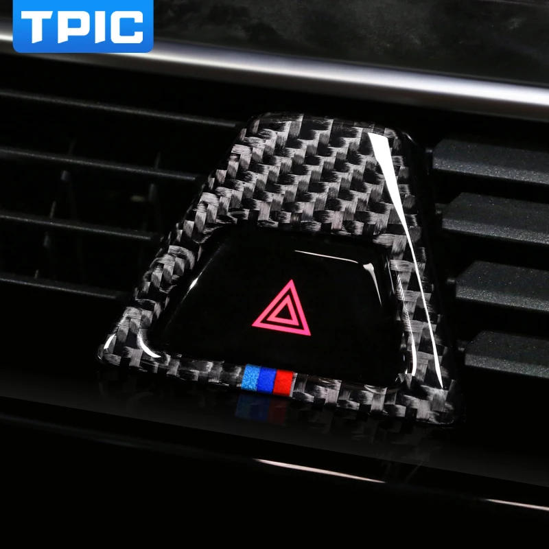 

TPIC Interior Accessories carbon fiber M style Warning Light button covers Decoration auto sticker For BMW 5 Series G30