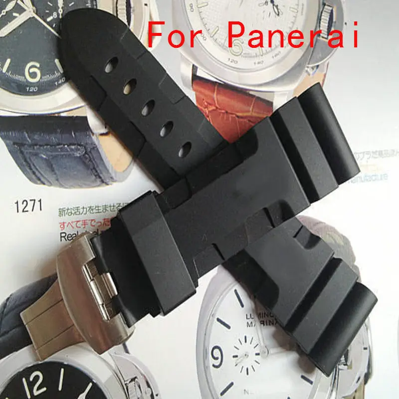 

High-Quality Waterproof Rubber Silicone Strap 24 26mm black Men's Watchbands For Pam With original Logo free shipping