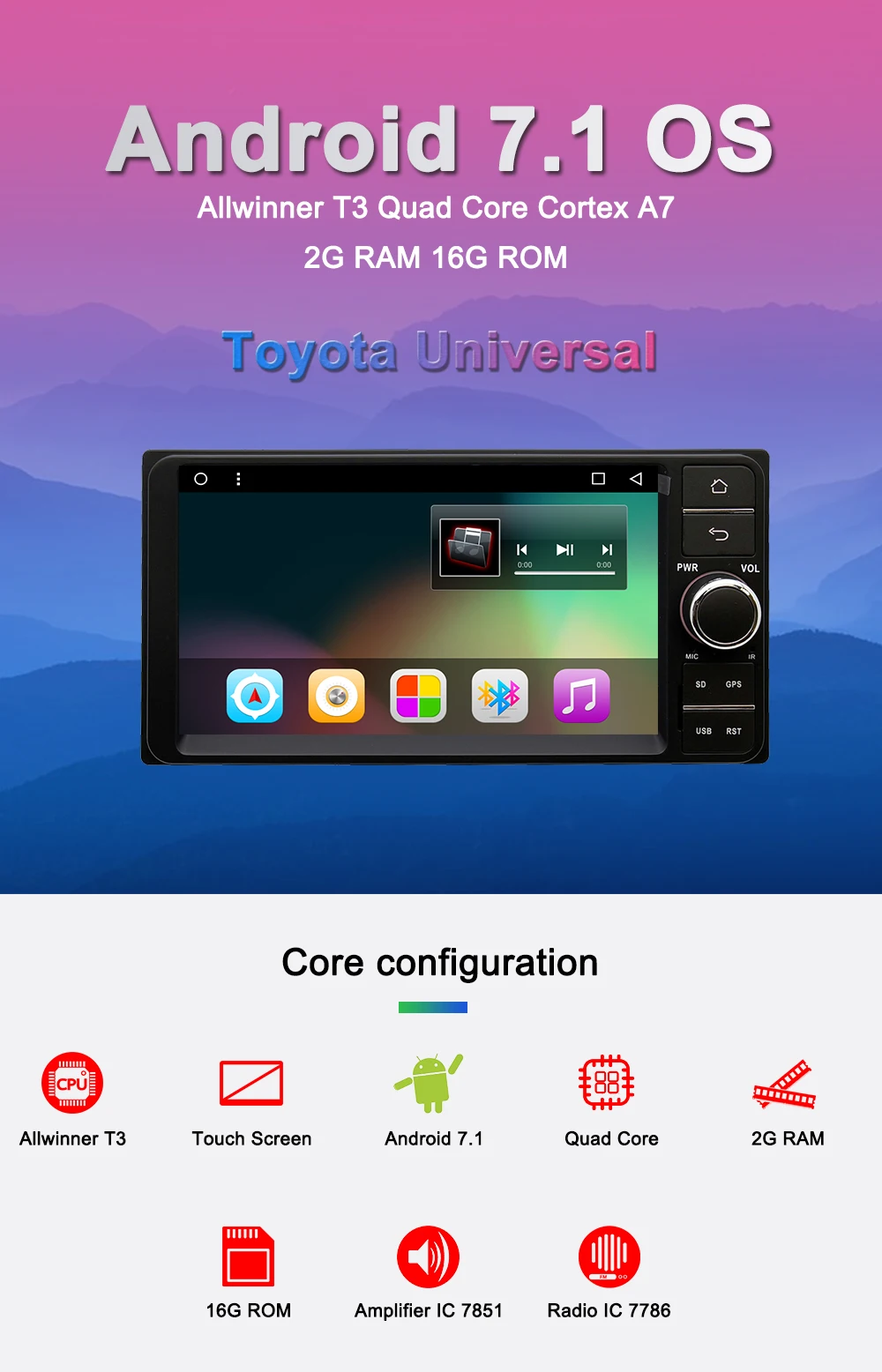 Excellent Navivox 2 Din Android 7.1 Car Multimedia Player For Toyota Universal Car DVD GPS Radio Steering Wheel Control Bluetooth WiFi RDS 0