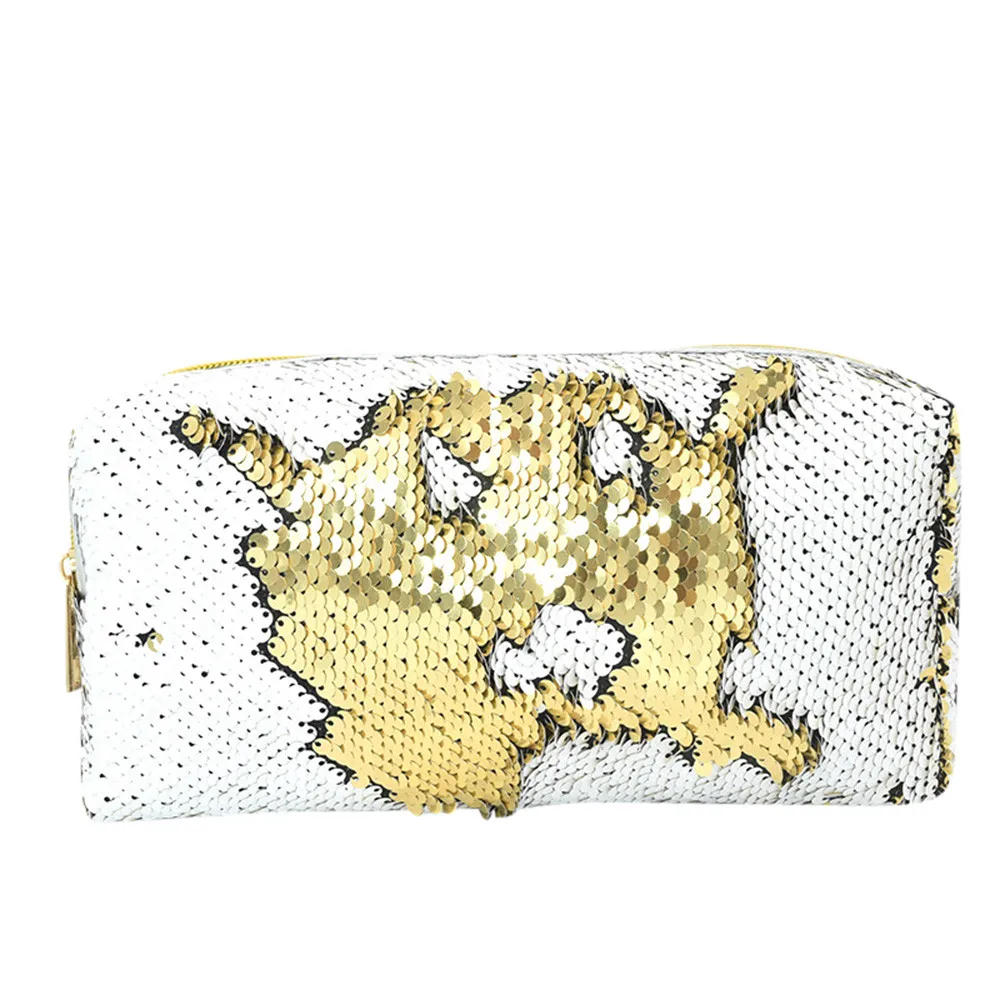 Women Makeup Cosmetic Bag Convenient Mermaid Sequin Pencil Case Travel Cosmetic Bag Zipper Purse Organizer Storage Makeup C613 - Цвет: WH