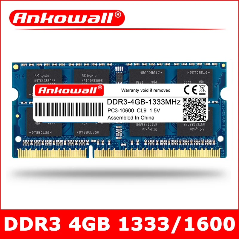 

ANKOWALL DDR3 4GB 1333MHz 1600MHz RAM SO-DIMM Notebook Laptop Memory 204pin 1.5V Warranty Three Years