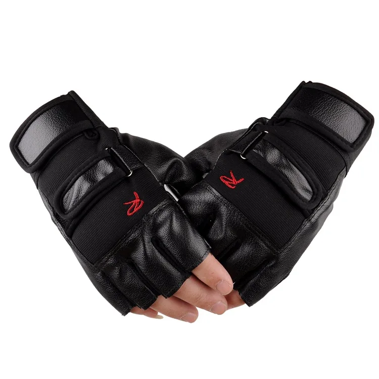 Для мужчин тренировка, тренажерный зал перчатки Тактический Фитнес перчатки без пальцев из искусственной кожи перчатки для бодибилдинга тяжелая атлетика перчатки для езды - Цвет: Black