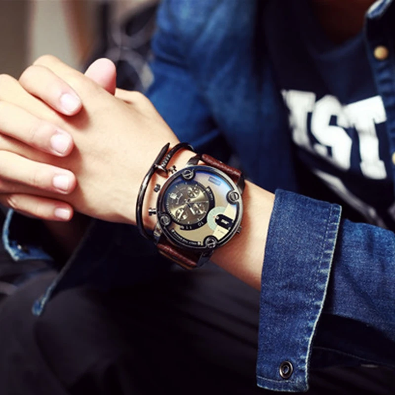

Fashion 52mm Large Dial Quartz Watch Vintage Leather Band Male Quartz Wristwatch Outdoor Military Watch Men's Sport Quartz Watch