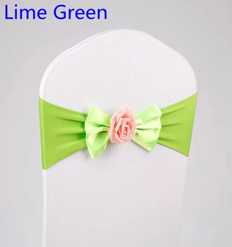 

Lime Green colour chair sash with butterly bow tie rose ball decor chair cover spandex band lycra sash party wedding decoration