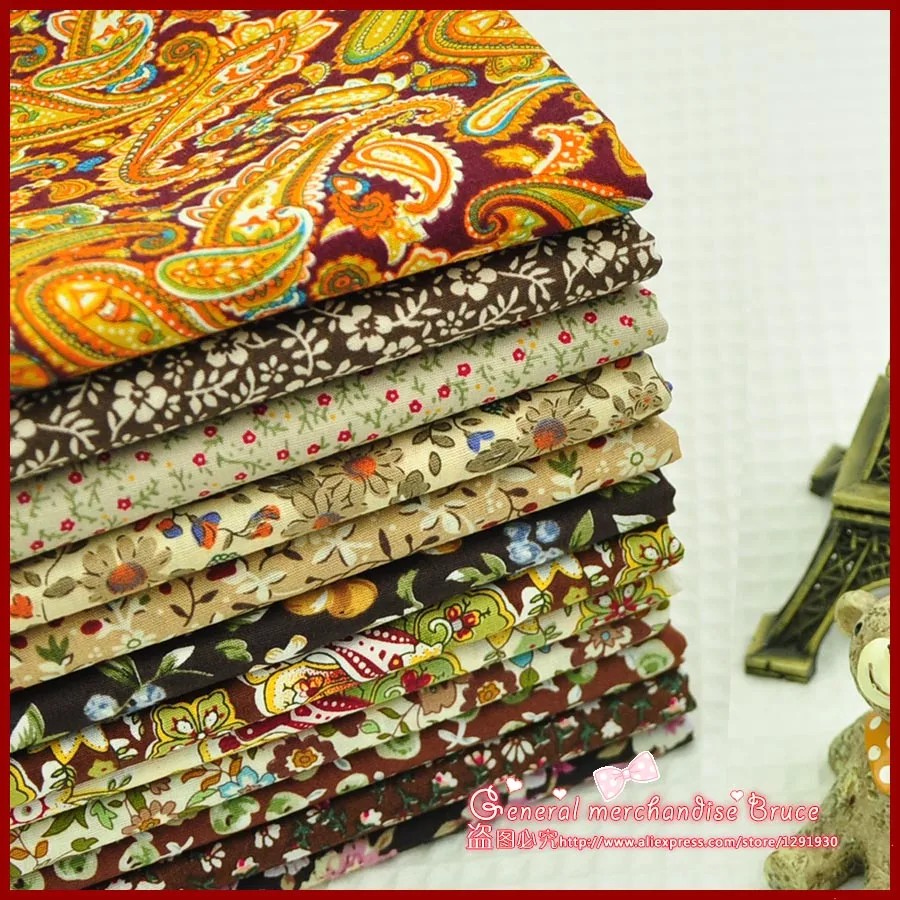 

hot sale ! 11 Pieces/lot 24*24cm Assorted cotton Fabric meter brown Series Vintage Patchwork craft tilda cloth
