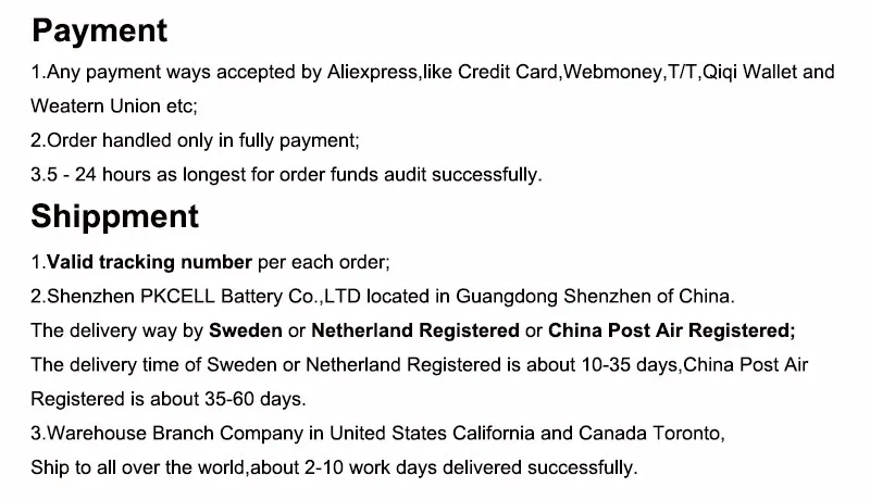 Payment and shippment 1