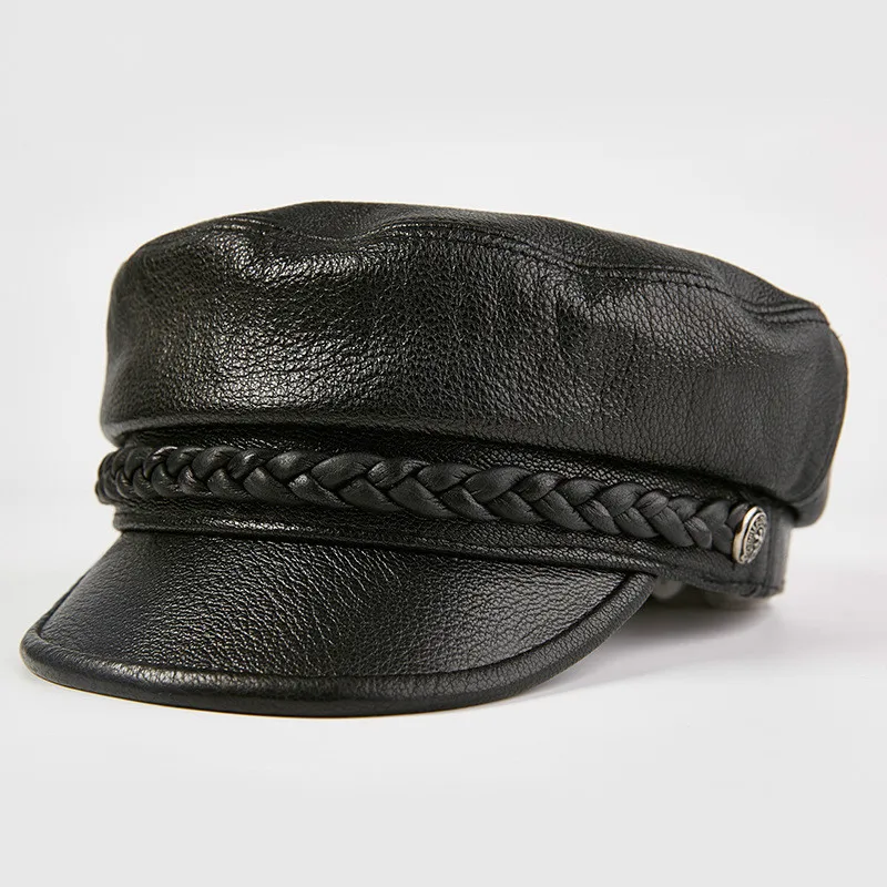 

Genuine Leather Visor Hat Women Men's Autumn-winter Korean Fashion Goatskin Cap Flat-top Black Outdoor All-match Lady Hats H262
