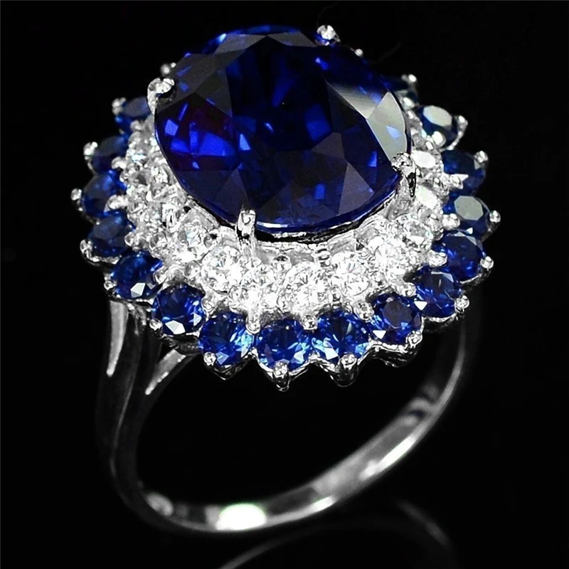 Большие круглые темные кольца с синим камнем для женщин, высокое качество, цветочный дизайн, кубический цирконий, кольца, модные ювелирные изделия, аксессуары Z5K146
