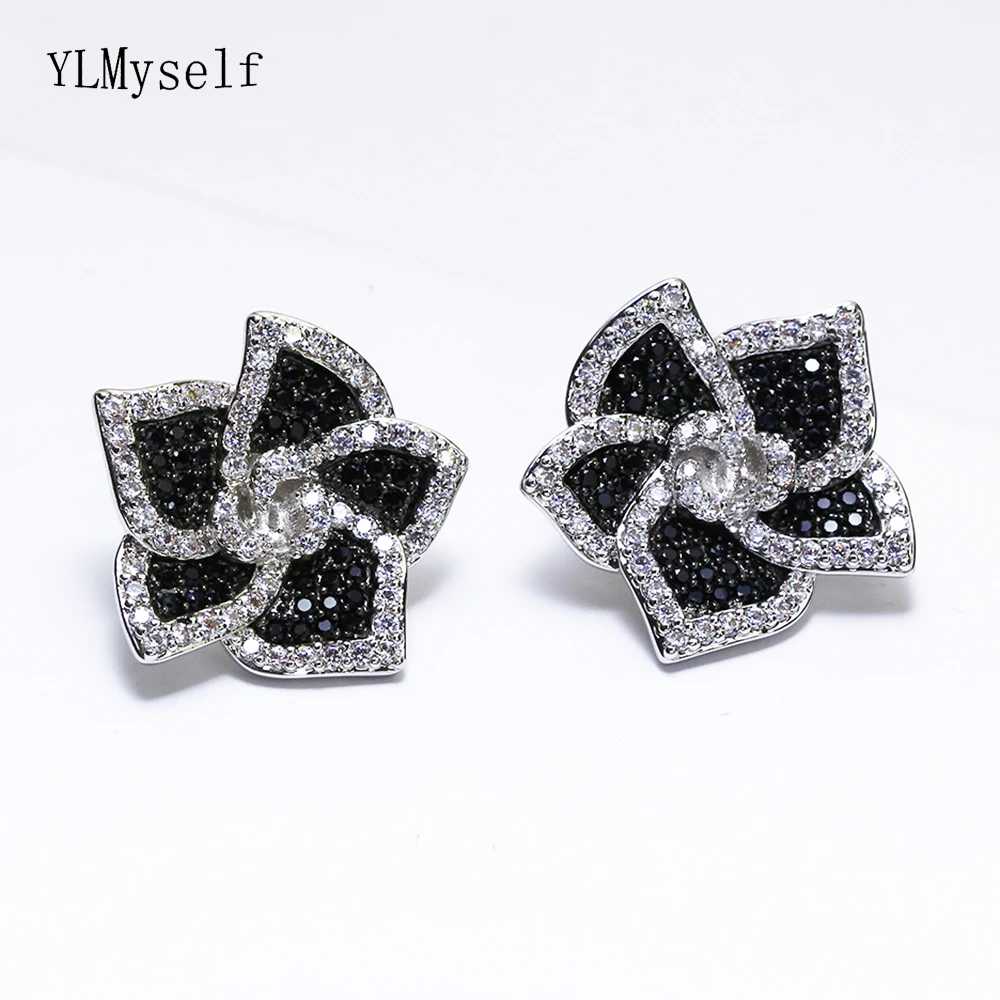 

Charming Black flower post earring Jet white crystal stones fast shipping jewelry women's jewellery trendy stud earrings