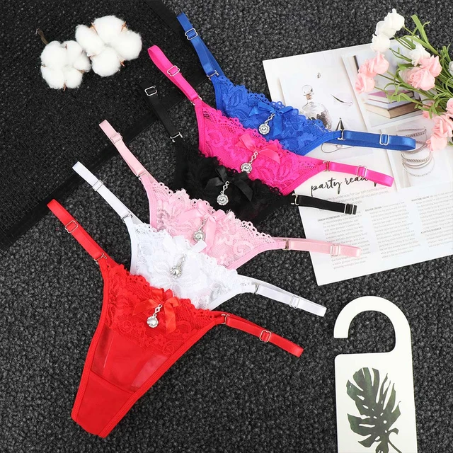 Erotic Rose Lace Thong G string Pearl Panties T Back Underwear for Women 