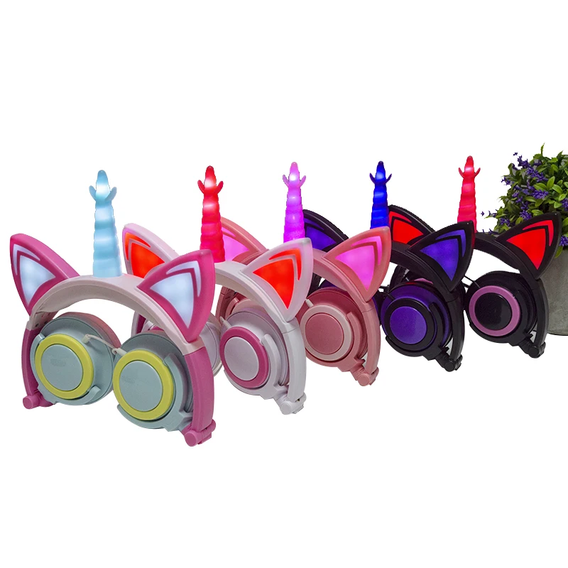 LIMSON Wired Foldable Earphones Animal Cat Ear Flashing LED Unicorn Kids Headphones for boys and girls LIMSON Wired Foldable Earphones Animal Cat Ear Flashing LED Unicorn Kids Headphones for boys and girls