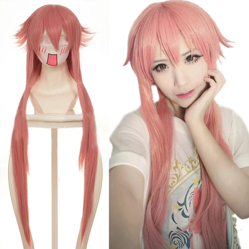 

36'' 90cm Long Pink Yuno Gasai Wig The Future Diary Mirai Nikki Yuno Heat Resistant Hair Cosplay Costume Wigs + Wig Cap
