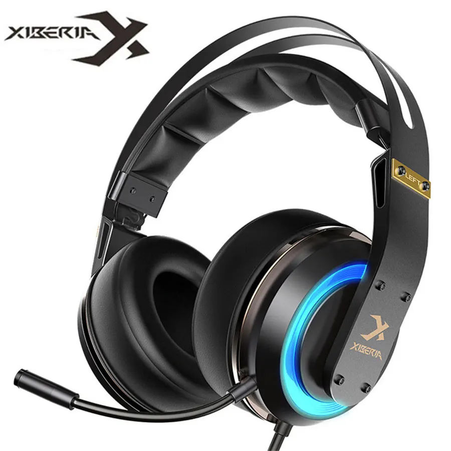 

XIBERIA PC gamer headset USB 3D Surround Sound Gaming Headphones with Microphone Active noise-Cancelling LED Casque for Computer