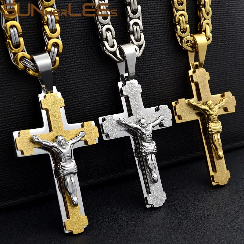 Подвеска с крестом Иисуса Христа из нержавеющей стали|chain gold|link chaincross pendant necklace |