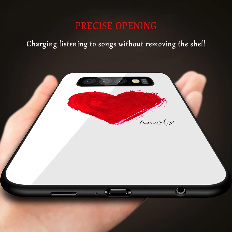 

Tempered Glass Phone Case For Samsung Galaxy S10 Plus S10e A10 A20 A30 A50 A70 M20 Lovely Heart Painted Cover For Samsung A50