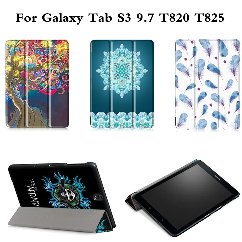 

2017 Stand Case For Samsung Galaxy Tab S3 9.7 T820 T825 Tablet Cover With Magnet PU Leather Painting Trifold Ultra Slim Shell