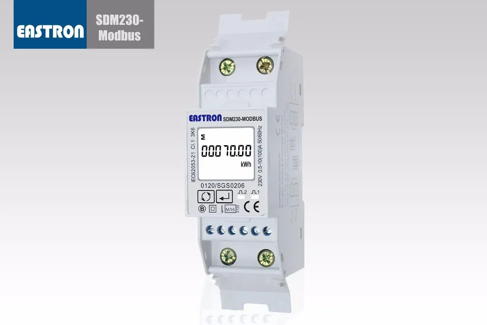 SDM230 Modbus 220/230V Средний однофазный энергетический двойной DIN модуль, двунаправленный, многофункциональный, RS485, Импульсный/Modbus выход