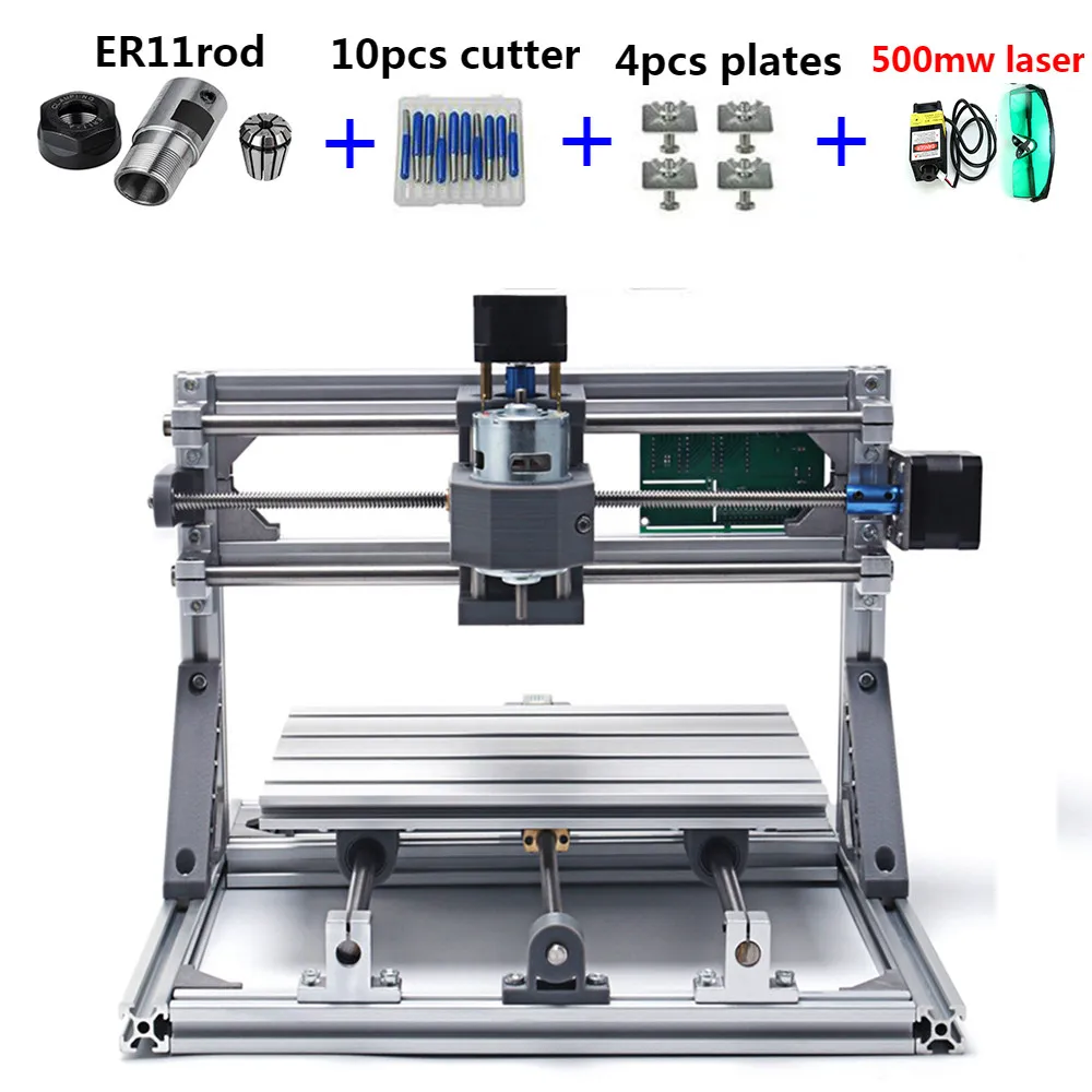 CNC 2418+ 2500 МВт лазерный GRBL контроль Diy лазерная гравировка ER11 станок с ЧПУ, 3 оси pcb фрезерный станок, деревянный маршрутизатор+ 2,5 Вт лазер - Цвет: 500mw laser