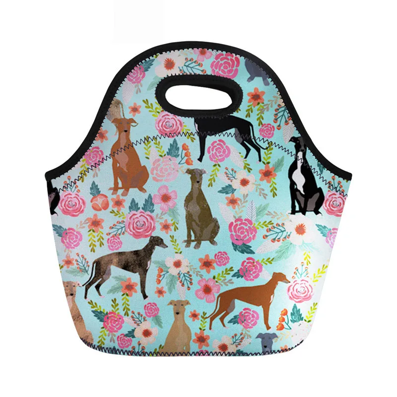 

Food Package For Women Fashion Neoprene Lunch Bag Female Greyhounds Cute Dog Print Thermal Children Lunchbox With Zipper
