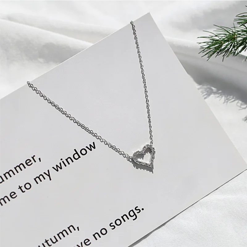 heart cz necklace women 100% 925 Sterling silver nacklace Jewellery Clavicle chain pendant charms