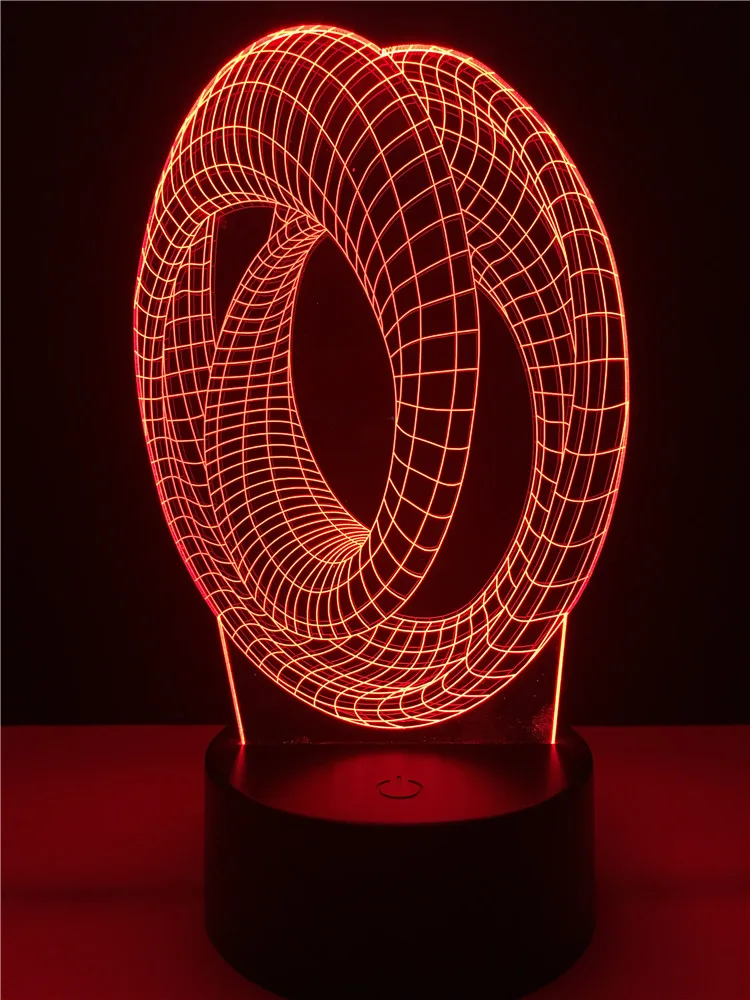 Искусство домашнее декоративное освещение двойное круглое кольцо 3D светодиодный светильник USB спальня ночник многоцветный настольные подарки другу акриловая пластина