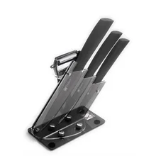 XYJ Creamic Kitchen Knife Black Acrylic Holder + 3, 4,5 Inch Paring Utility Slicing Black Ceramic Knife And Peeler Kitchen Tools
