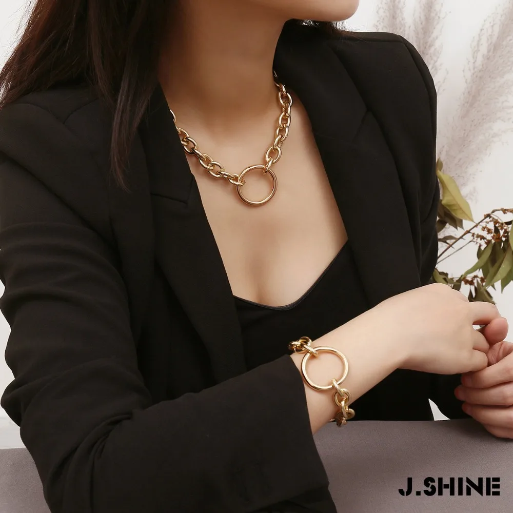 

JShine Trendy Women's Bracelet on Hand Gold Punk Color Circle Pendant Charm Bracelets Bangles Link Chain Bracelet Female Silver