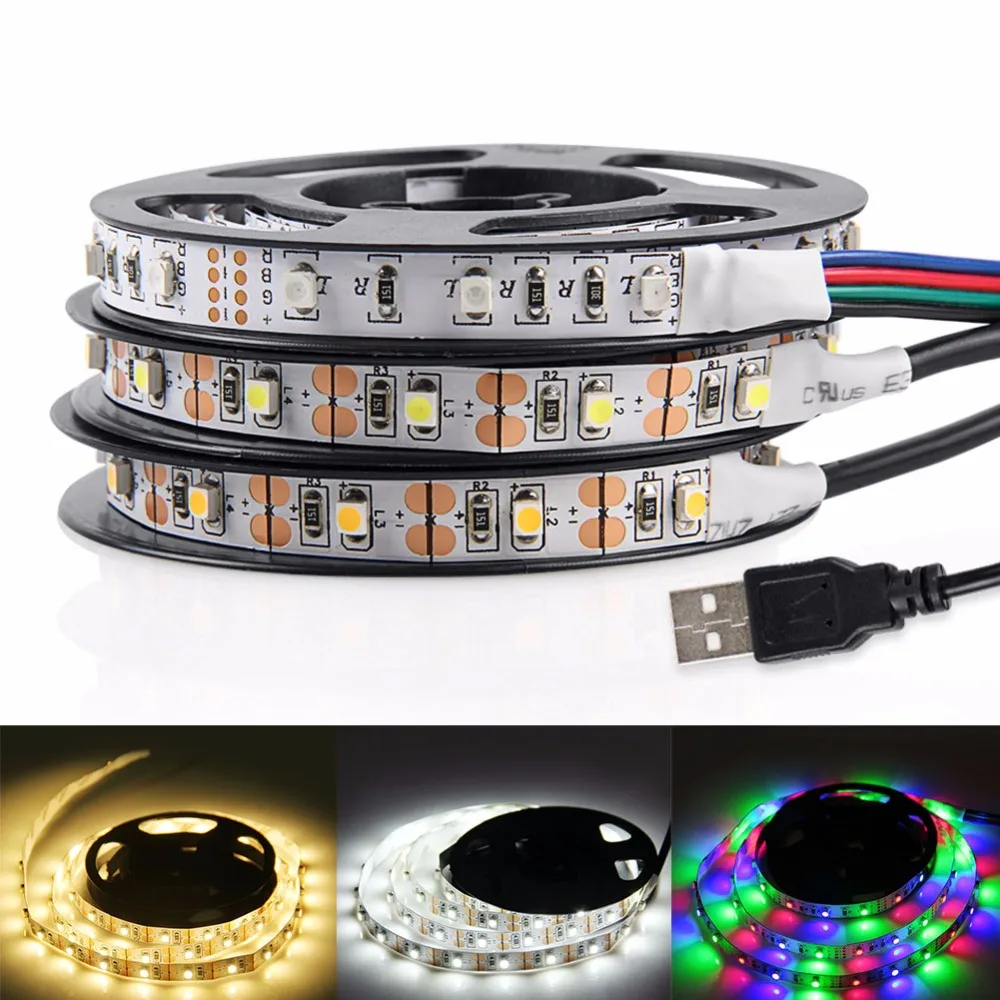 

USB LED Strip Light 3528 RGB LED Strip Flexible Ribbon LED Tape With Mini 3 keys 50CM 1M 2M 3M 4M 5M FOR TV Background Lighting