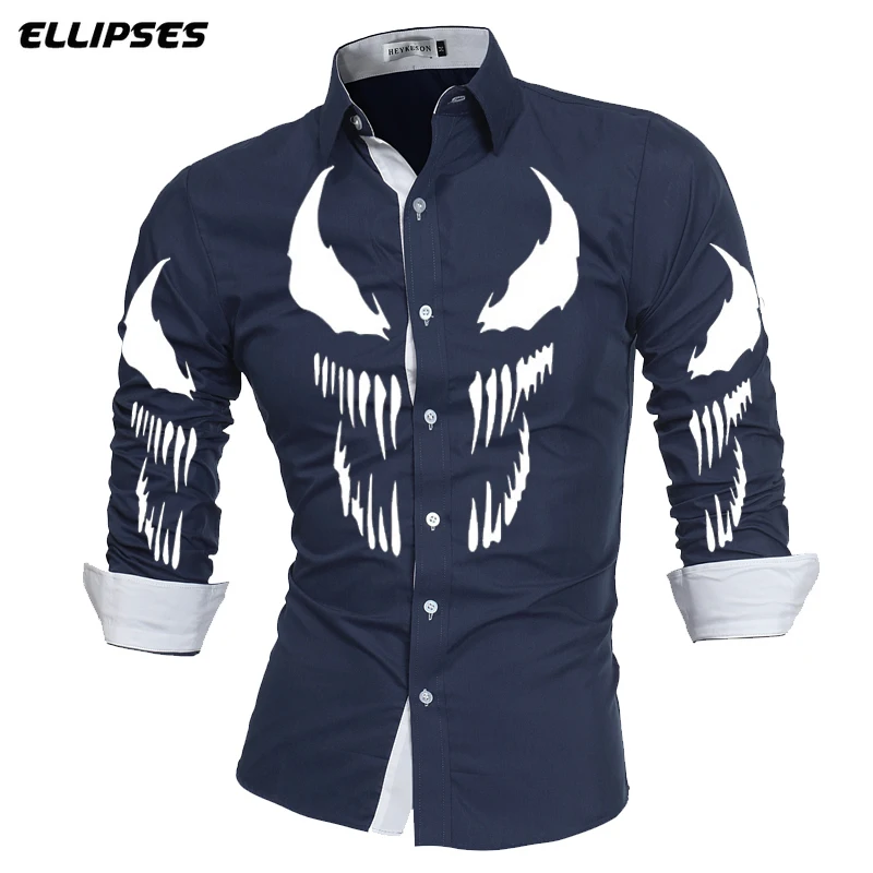 

Venom Print Design Men Shirt Brand Shirts Men Casual Jeans Shirt Men Dress Shirts Long Sleeve Casual Slim Fit Men Shirts