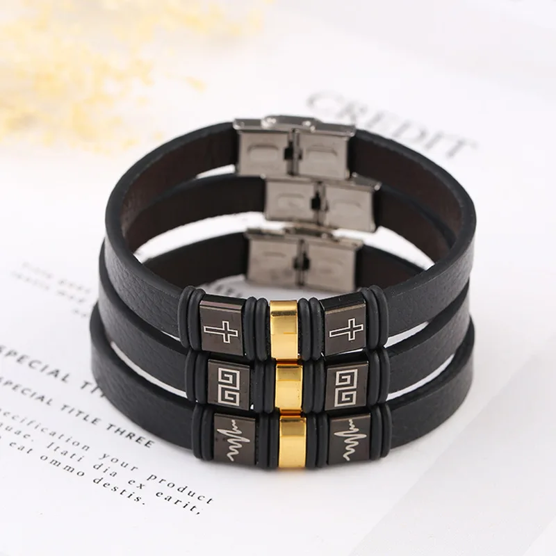 

Fashion Trend Men And Women Bracelets Jewelry Genuine Leather Bangle Engraving Name Date Custom Gift