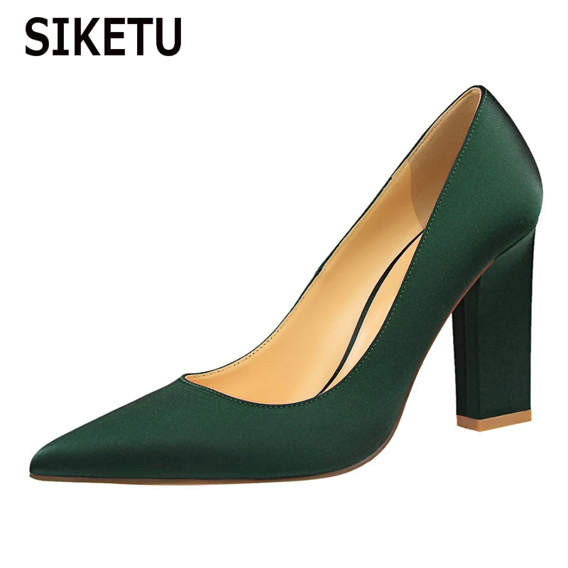 

BIGTREE Fashion Simple and Rough with High Heels Shallow Pointy Sexy Night Shop Thin Silk Single Shoes High Heels
