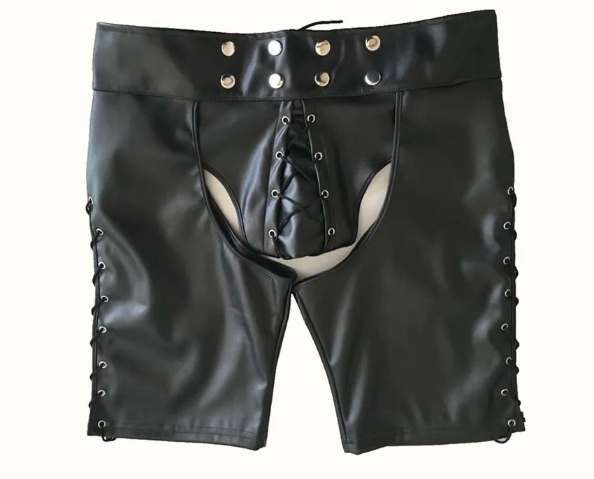 Yufeida мужские сексуальные однотонные боксеры мужские открытые лакированные кожаные мужские колготки дикие кожаные короткие брюки