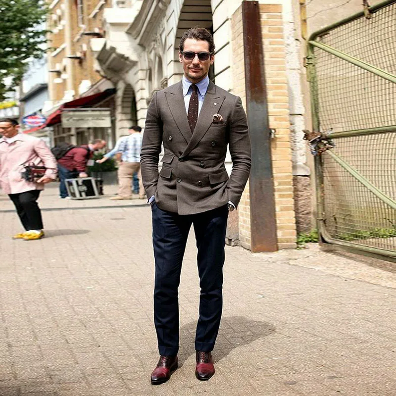 2018 самые последние модели брюк для костюма коричневые мужские костюм для деловые твид пользовательские пиджак двубортный пиджак с острыми