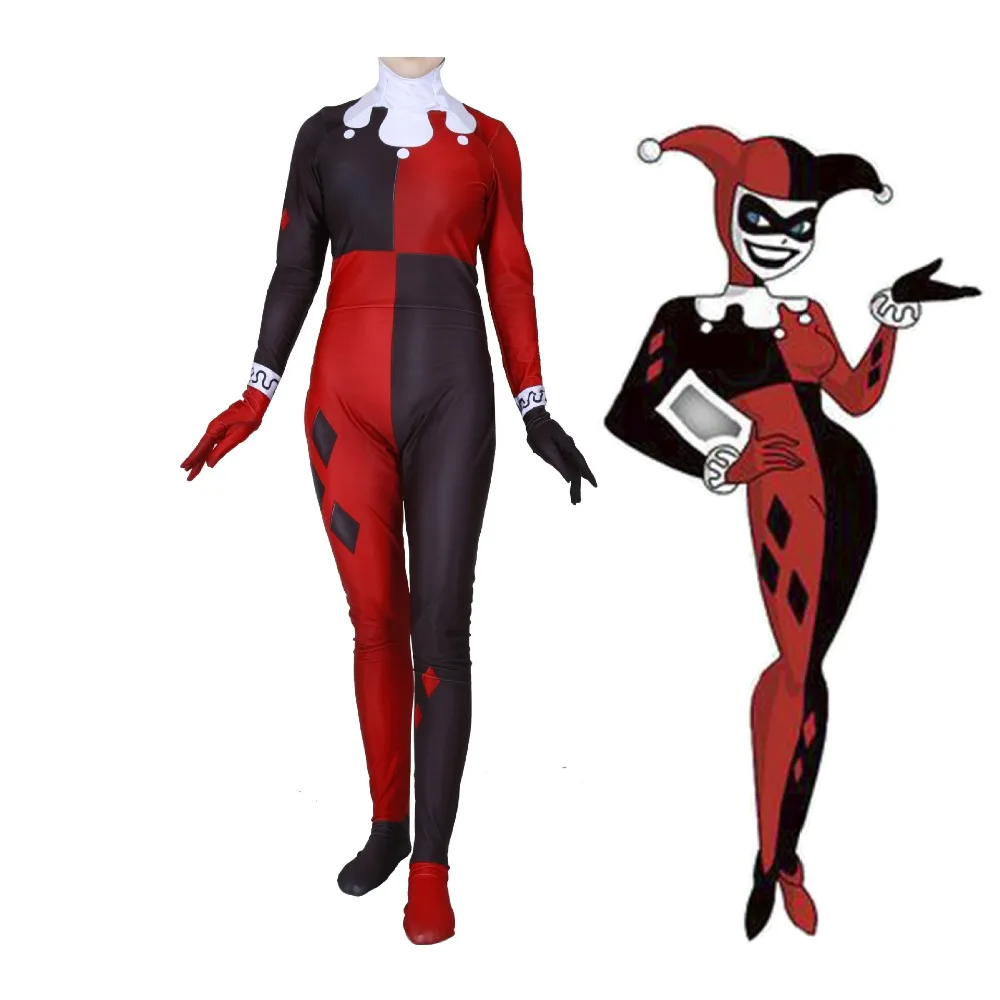 

Harley Quinn Suit Zentai Harleen Quinzel Comic Bodysuit Cosplay Costume Jumpsuit Rompers
