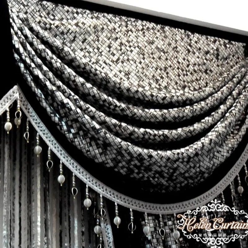 Helen cortina estilo europeo Grey Jacquard negro cortina habitación cortina de tul tratamientos de ventana HC99