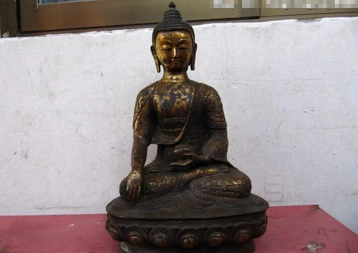 

150401 S0623 13"Tibet Buddhism Copper Bronze Bhaisajyaguru Sakyamuni Buddha Statue Statue