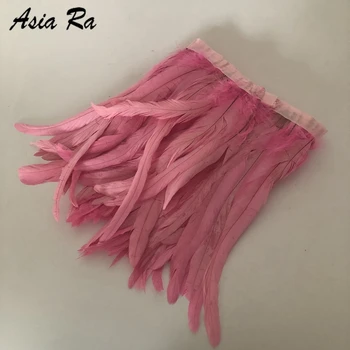

5 Meters Pink Color 14-16 inch Width Rooster Tail Feather Trim Coque Feather Trimming For Crafts Dress Skirt Costumes Plumes