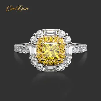 

OneRain Vintage 100% 925 Sterling Silver Citrine Gemstone Wedding Engagement White Gold Ring Anniversary Fine Jewelry Wholesale
