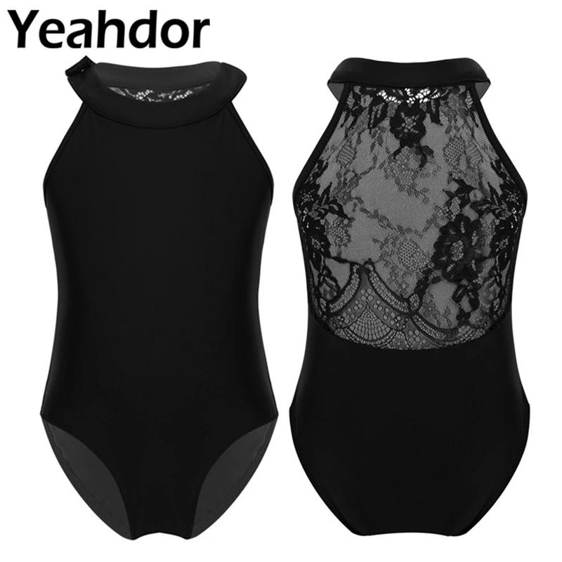 Yeahdor Kids Girls Floral Lace Cutout Back Ballet Dance Gymnastics Leotard Dancewear Tank Bodysuit